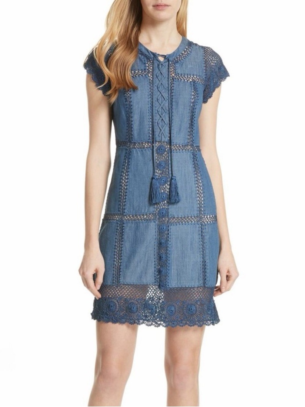 ALICE + OLIVIA Patchwork Crocheted Dress